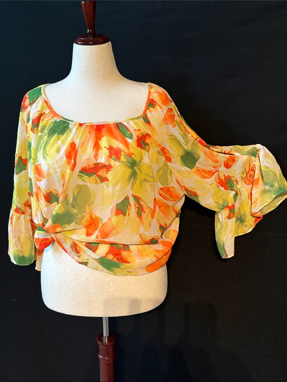 Floral Watercolor Blouse in Green & Orange